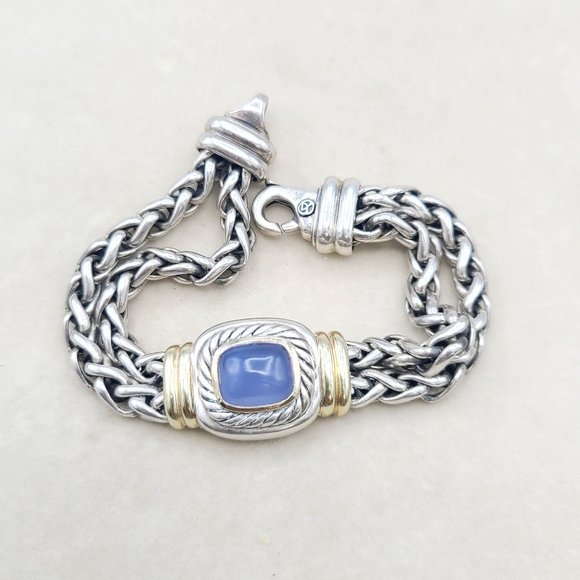 David Yurman Large Albion Double Wheat Chain Bracelet With Chalcedony And Gold - Picture 4 of 12